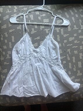 White Embroidered V-Neck Cotton Camisole Top